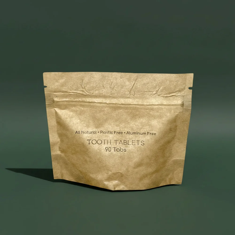 Bamboo Switch tooth tablets in a compostable paper pouch